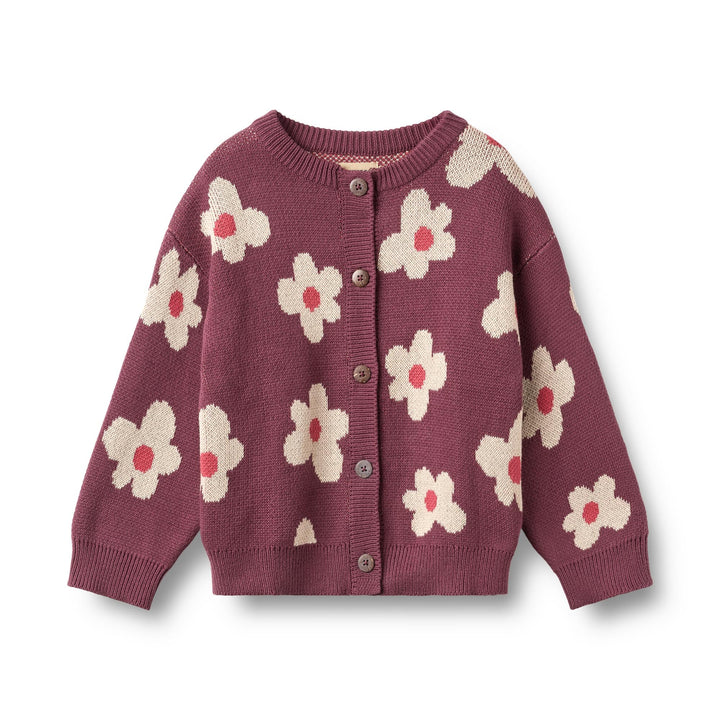 [Wheat]Jacquard Cardigan Alvilda - Eggplant