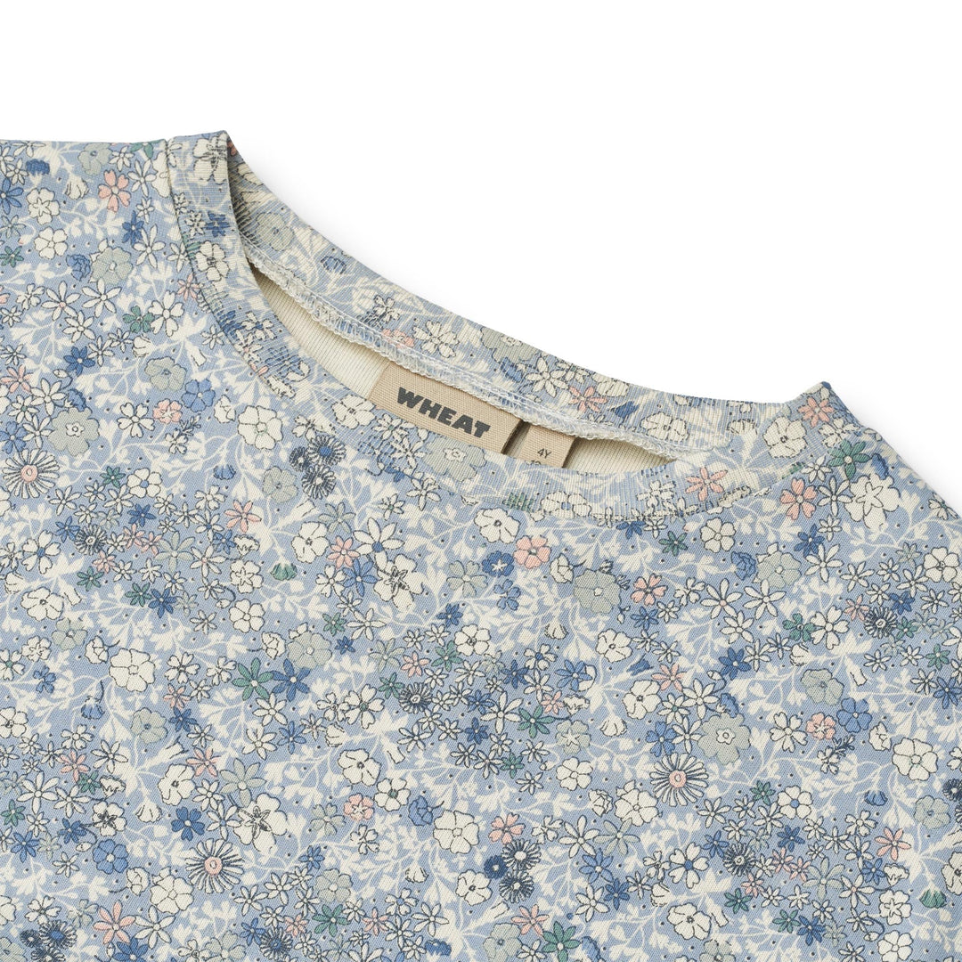 [Wheat] Jersey Dress S/S Emilie - Blue Summer Flowers