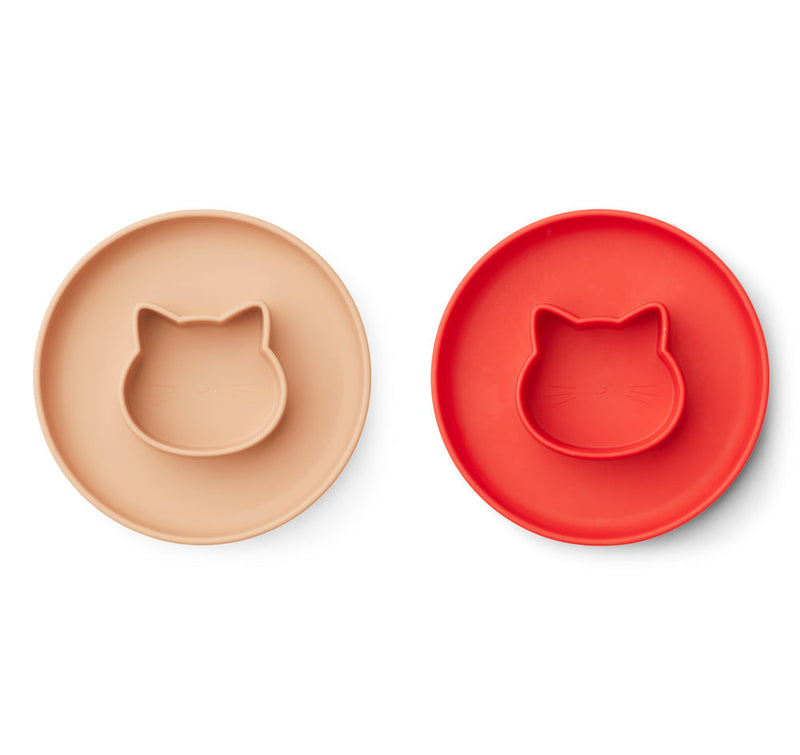 [Liewood] Gordon Plate 2pack -Cat Apple Red / Tuscany Rose Mix