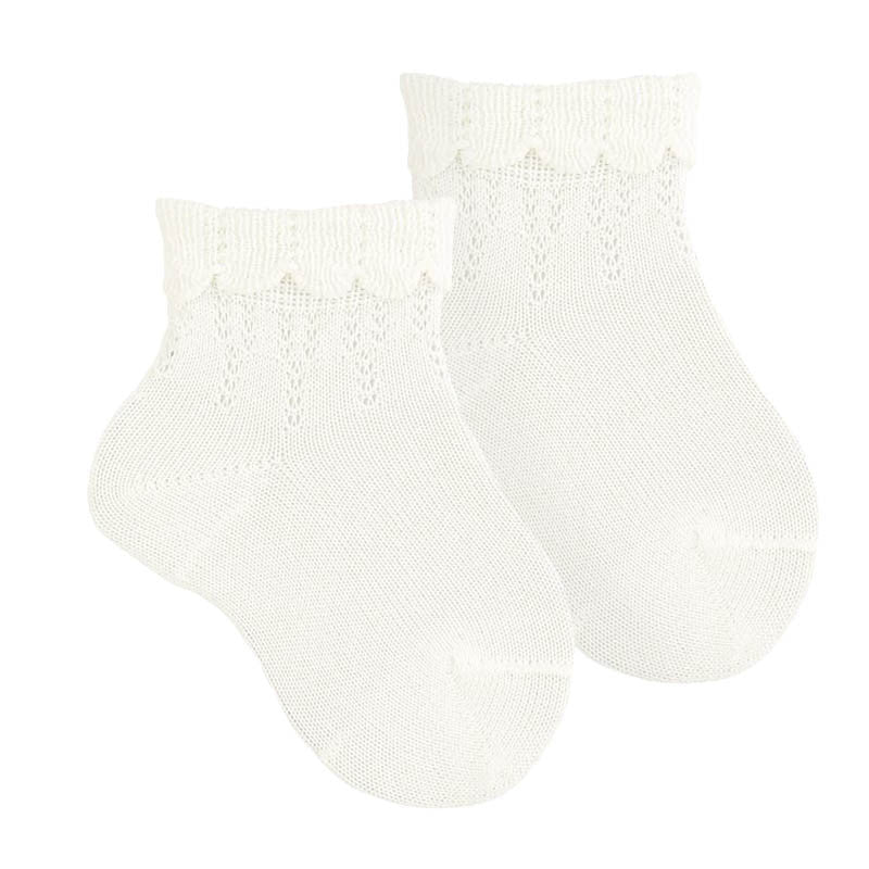 [Condor] Ceremony Ankle Socks With Openwork and Folded Cuff - [202] Cream