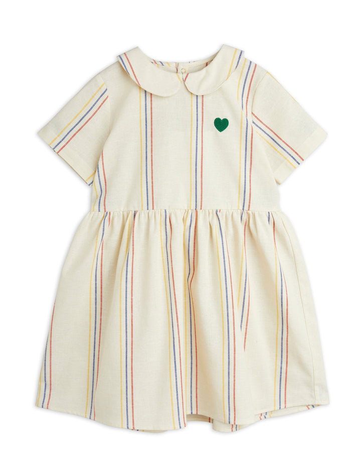 [Mini Rodini] Gestreiftes gewebtes Kleid - Offwhite