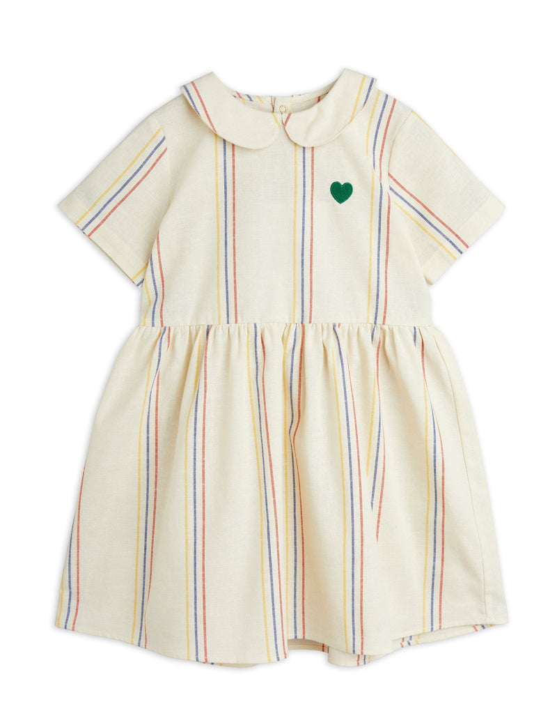 [Mini Rodini] Gestreiftes gewebtes Kleid - Offwhite