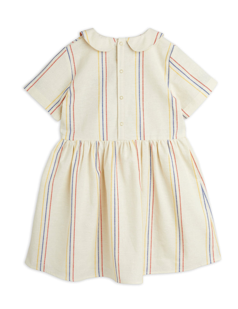 [Mini Rodini] Gestreiftes gewebtes Kleid - Offwhite