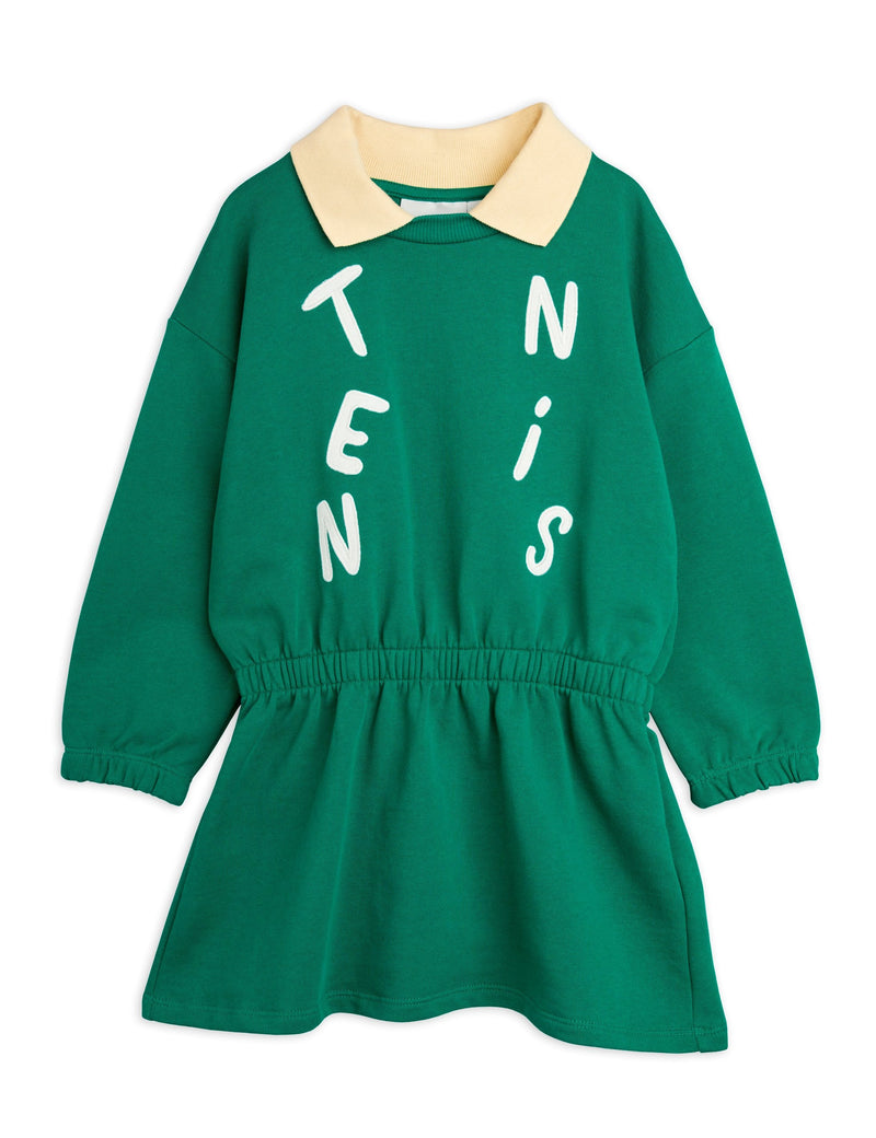 [Mini Rodini] Sweatkleid mit Kragen und Tennis-Applikation - Grün