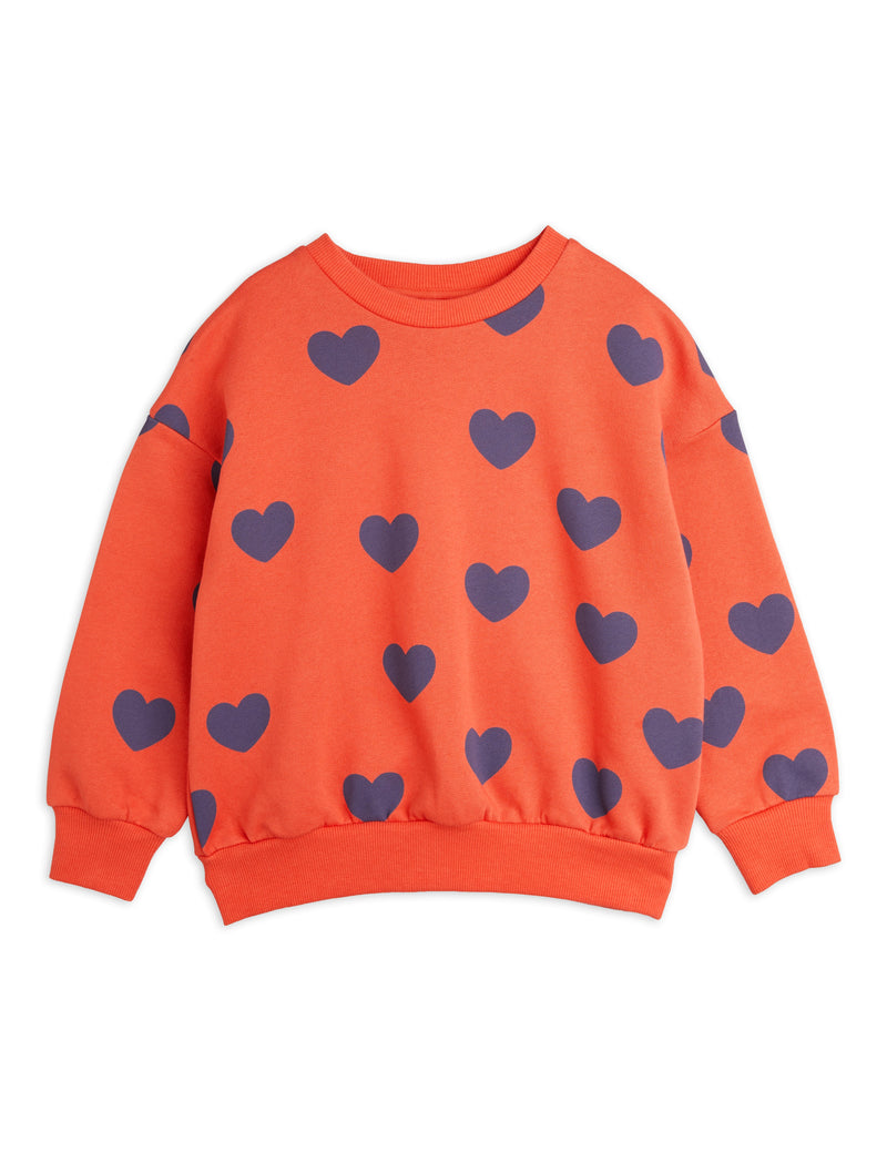 [Mini Rodini] Sweatshirt mit A-Linien-Ausschnitt und Herzen - Rot