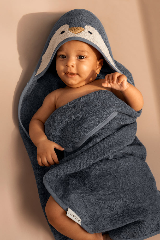 [Liewood] Albert Penguin Hooded Towel - Oceanview Mix