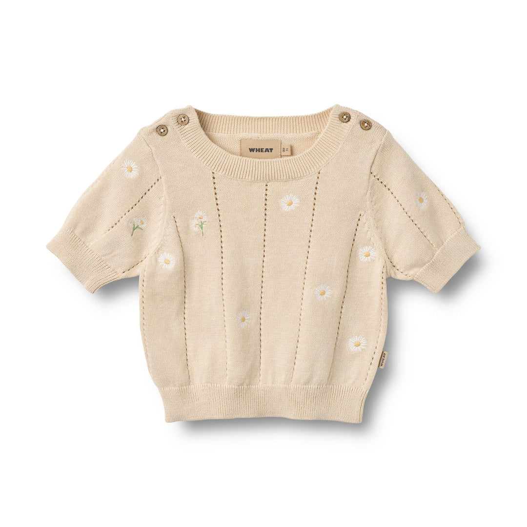 [Wheat]Knit Top S/S Malvina - Sandshell White Flowers