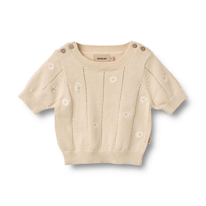 [Wheat]Knit Top S/S Malvina - Sandshell White Flowers