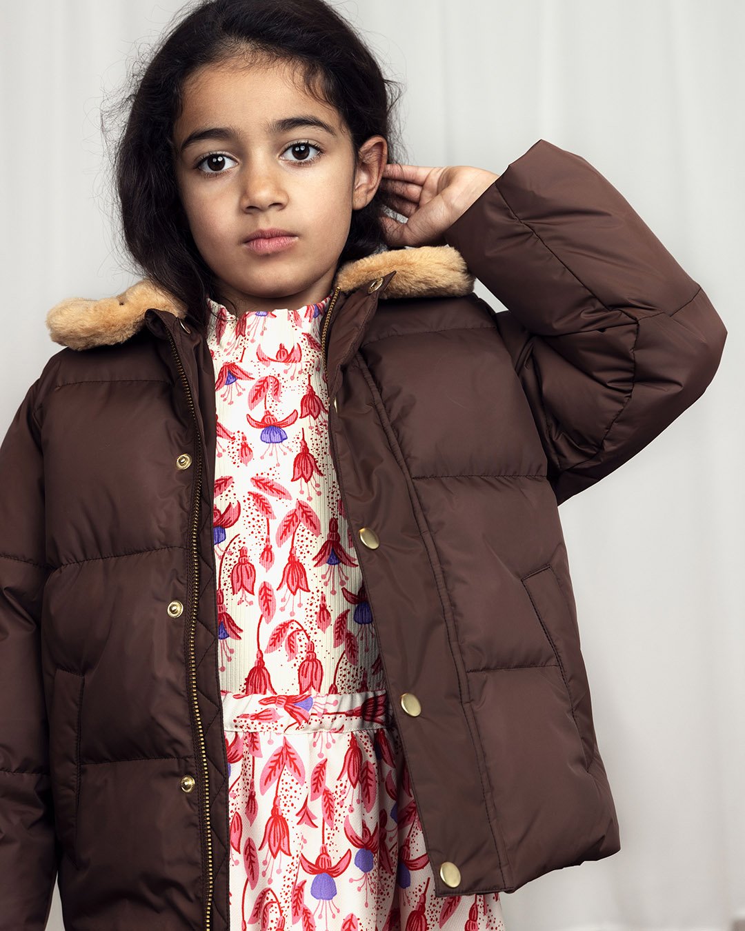 [Mini Rodini] Dog Emb Puffer Jacket - Brown