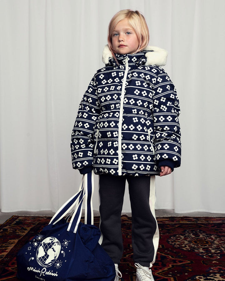 [Mini Rodini] Flowers Aop Hooded Puffer Jacket - Blue