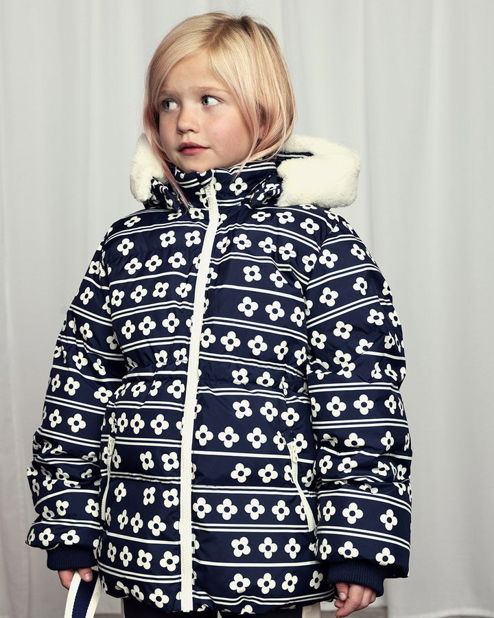 [Mini Rodini] Flowers Aop Hooded Puffer Jacket - Blue