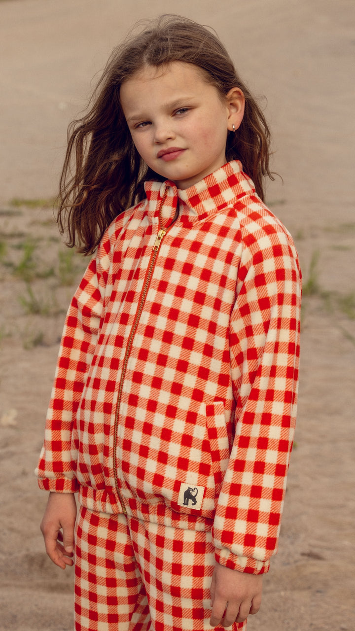 [Mini Rodini] Gingham Aop Fleece Trousers - Red