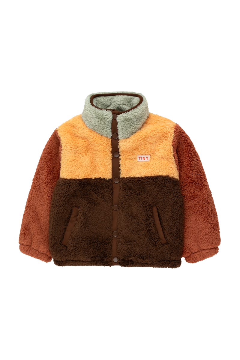 [TINY COTTONS] Polar Sherpa-Jacke mit Farbblock - Dunkelbraun/Weich