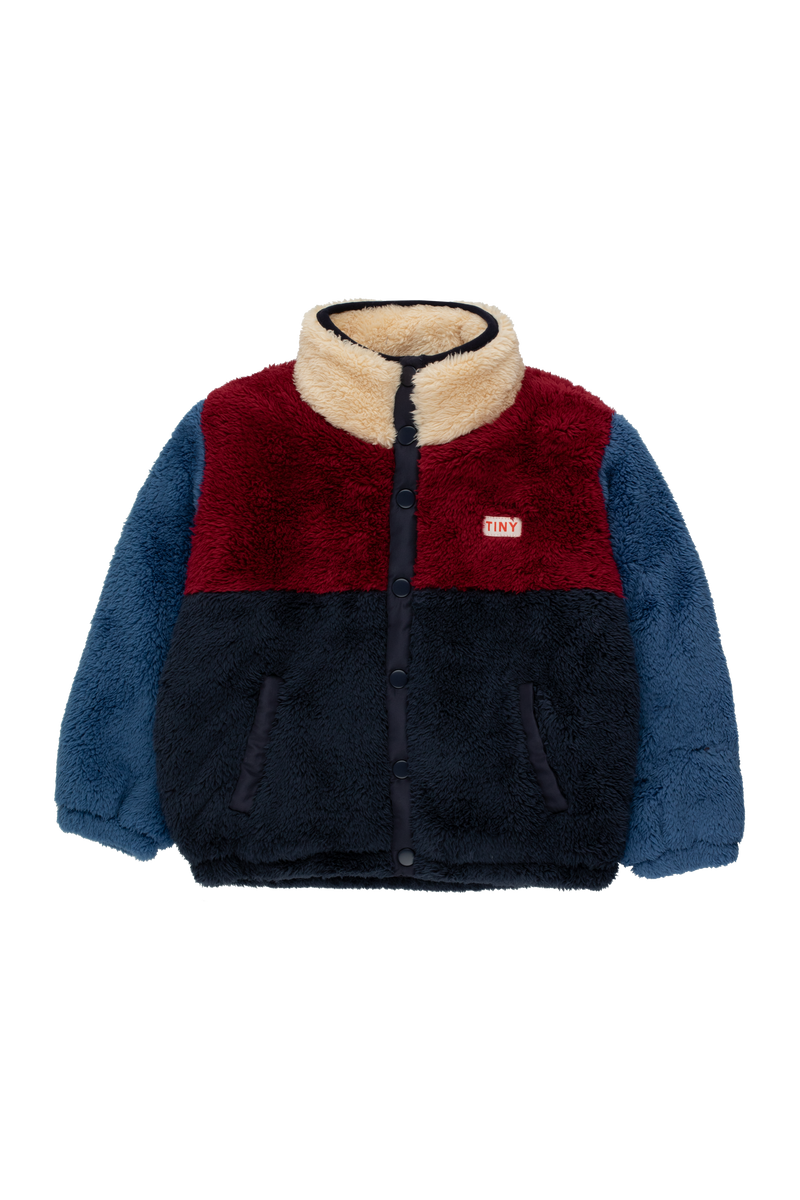 [TINY COTTONS] Polar Sherpa-Jacke mit Farbblock - Marineblau/Dunkelrot