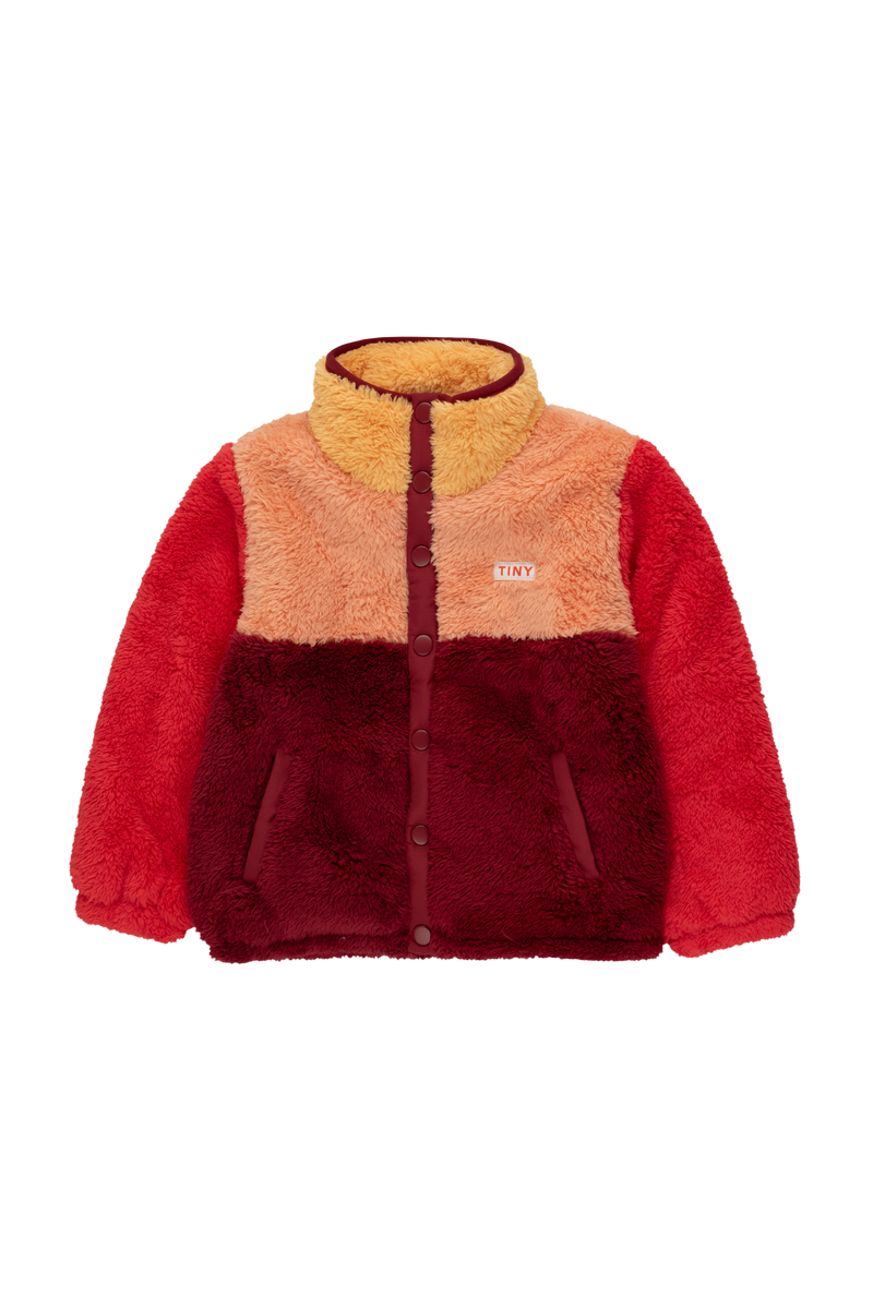 [TINY COTTONS] Color Block Polar Sherpa Jacket - Deep red / Peach