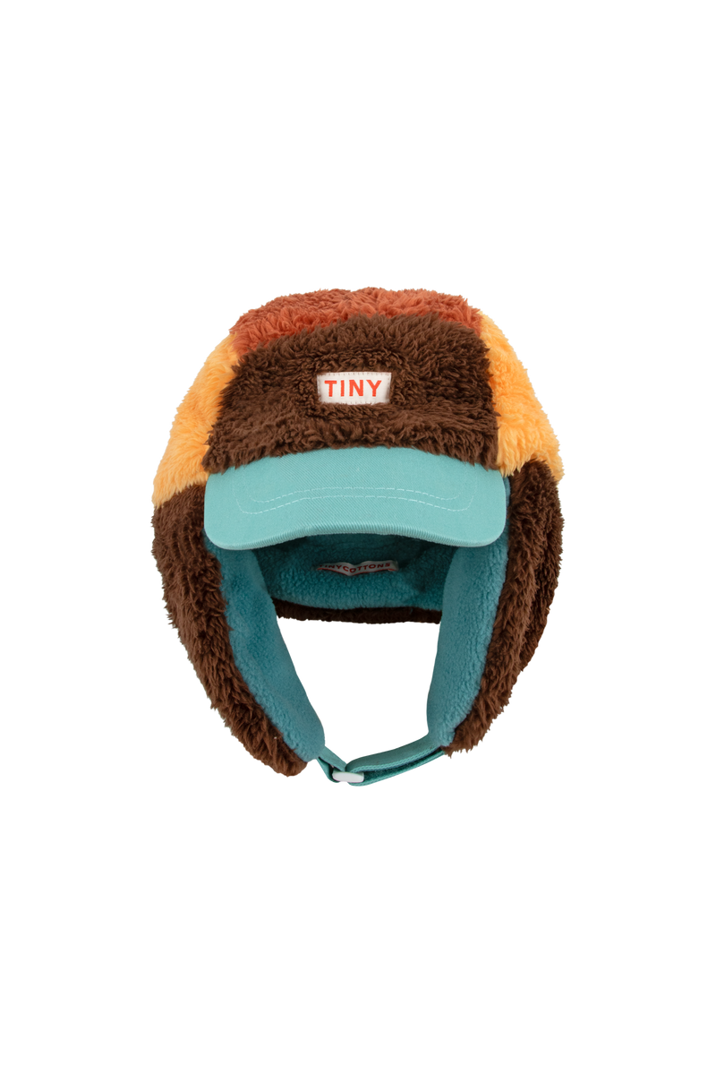 [TINY COTTONS] Color Block Polar Sherpa Cap - Dark Brown / Soft yellow