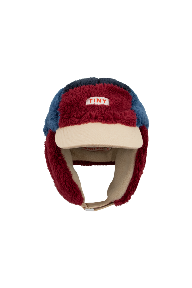 [TINY COTTONS] Polar Sherpa Cap mit Farbblock - Marineblau / Dunkelrot 