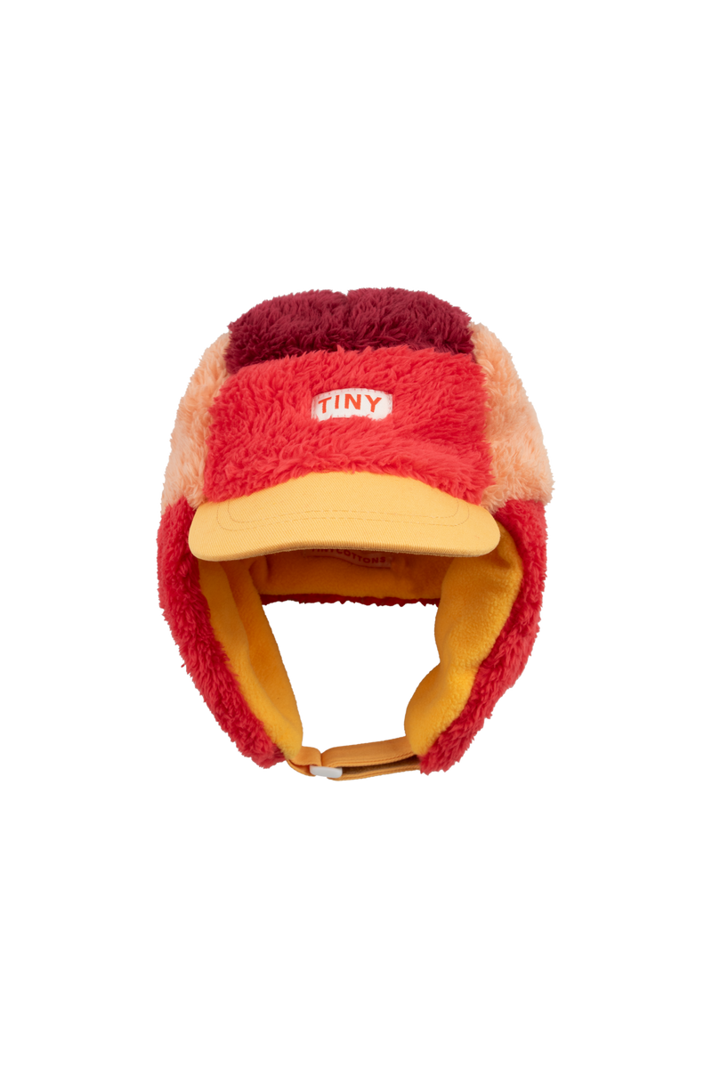 [TINY COTTONS] Color Block Polar Sherpa Cap - Dunkelrot / Pfirsich 