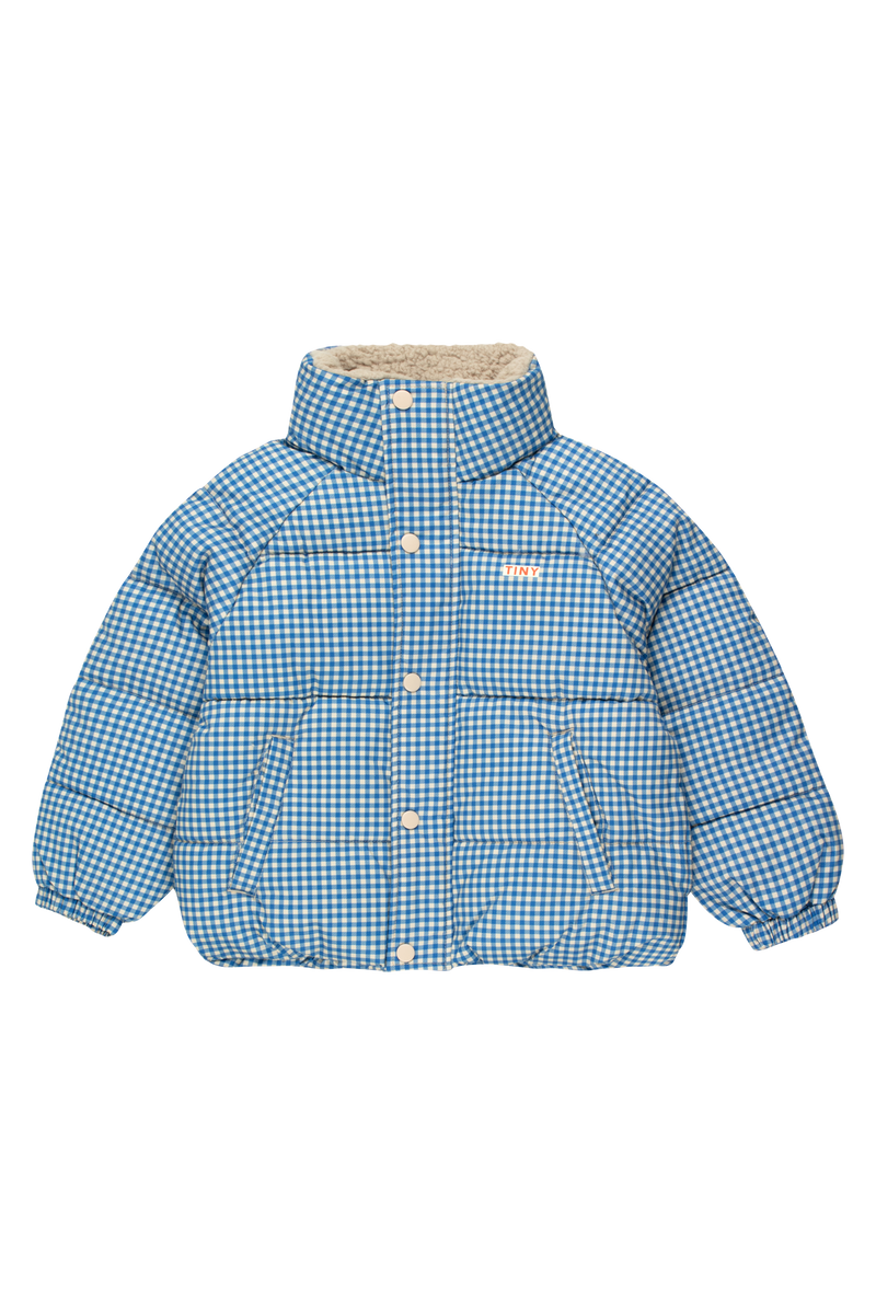 [TINY COTTONS] Kurze wattierte Vichy-Jacke - Blau / Hellcreme