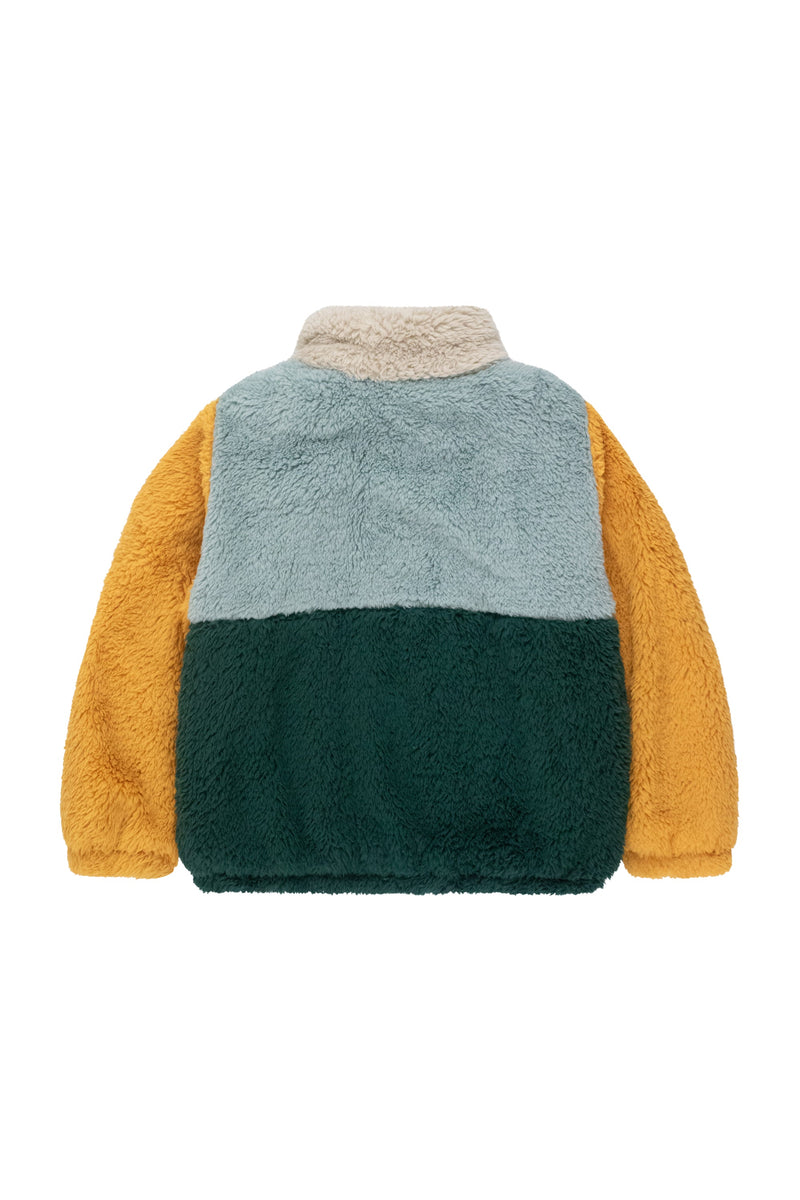 [TINYCOTTONS] Color Block Polar Sherpa Jacket - Warm Grey / Bottle green