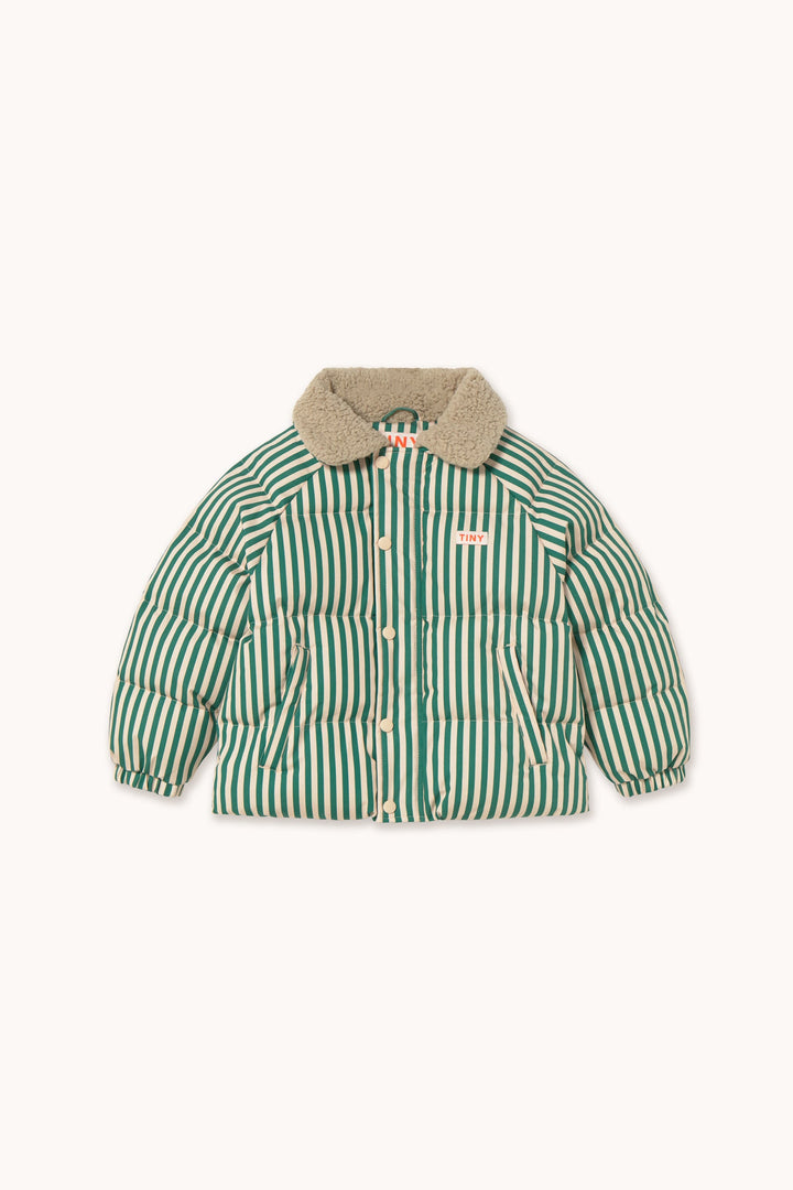 [TINYCOTTONS] Green Stripes Padded Jacket - Vanilla / Dark Green