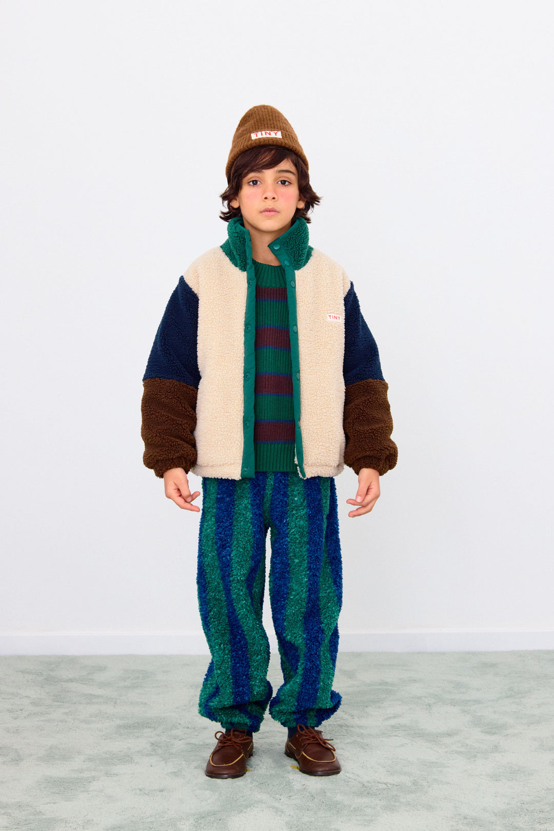 [TINYCOTTONS] Color Block Polar Sherpa Jacket - Dark Green