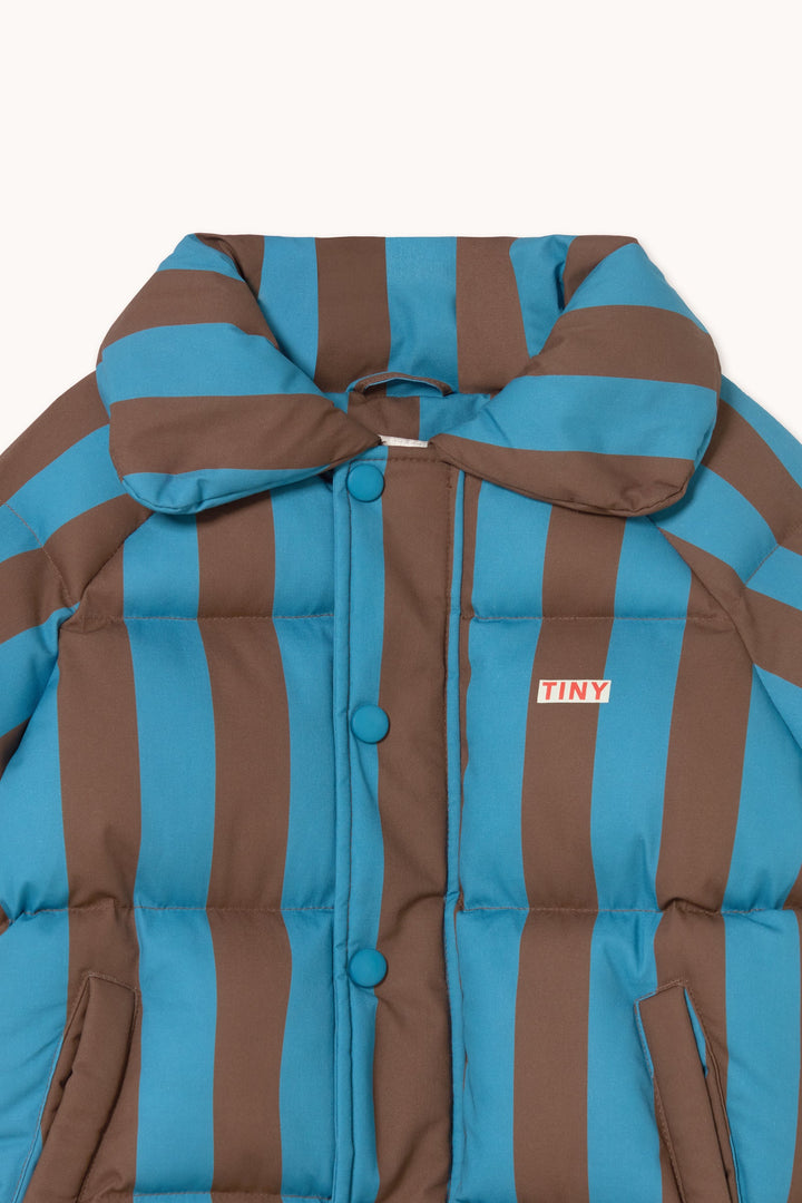[TINYCOTTONS]Blue-Cacao Stripes Short Padded Jacket - Dark Cyan