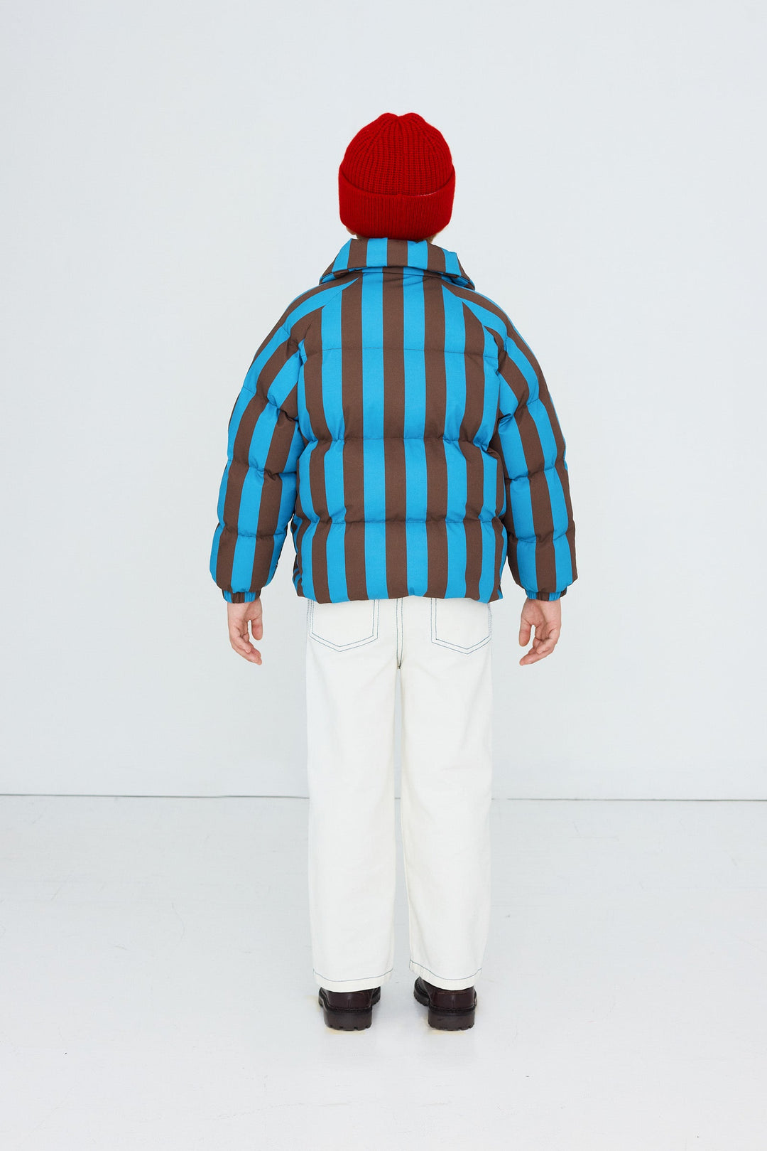 [TINYCOTTONS]Blue-Cacao Stripes Short Padded Jacket - Dark Cyan