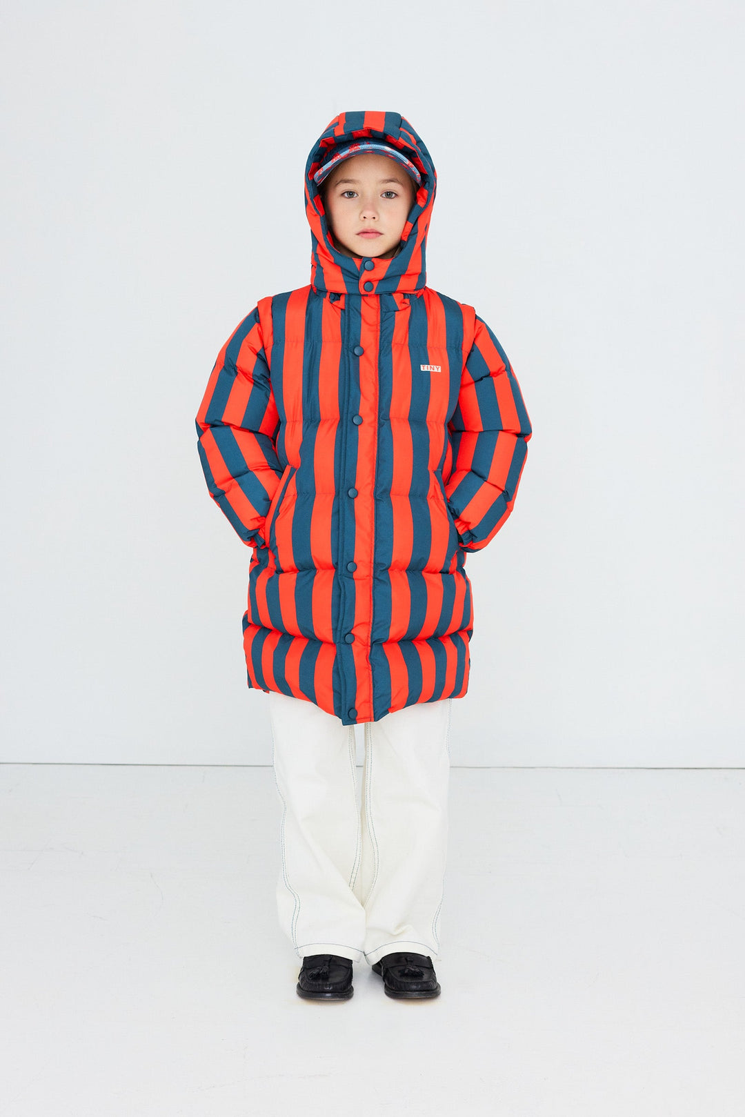 [TINYCOTTONS]Retro-Blue Stripes Padded Jacket - Summer Red