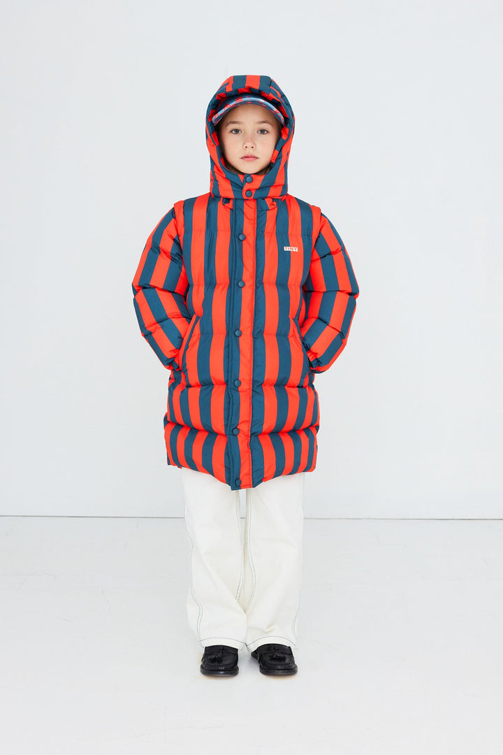 [TINYCOTTONS]Retro-Blue Stripes Padded Jacket - Summer Red