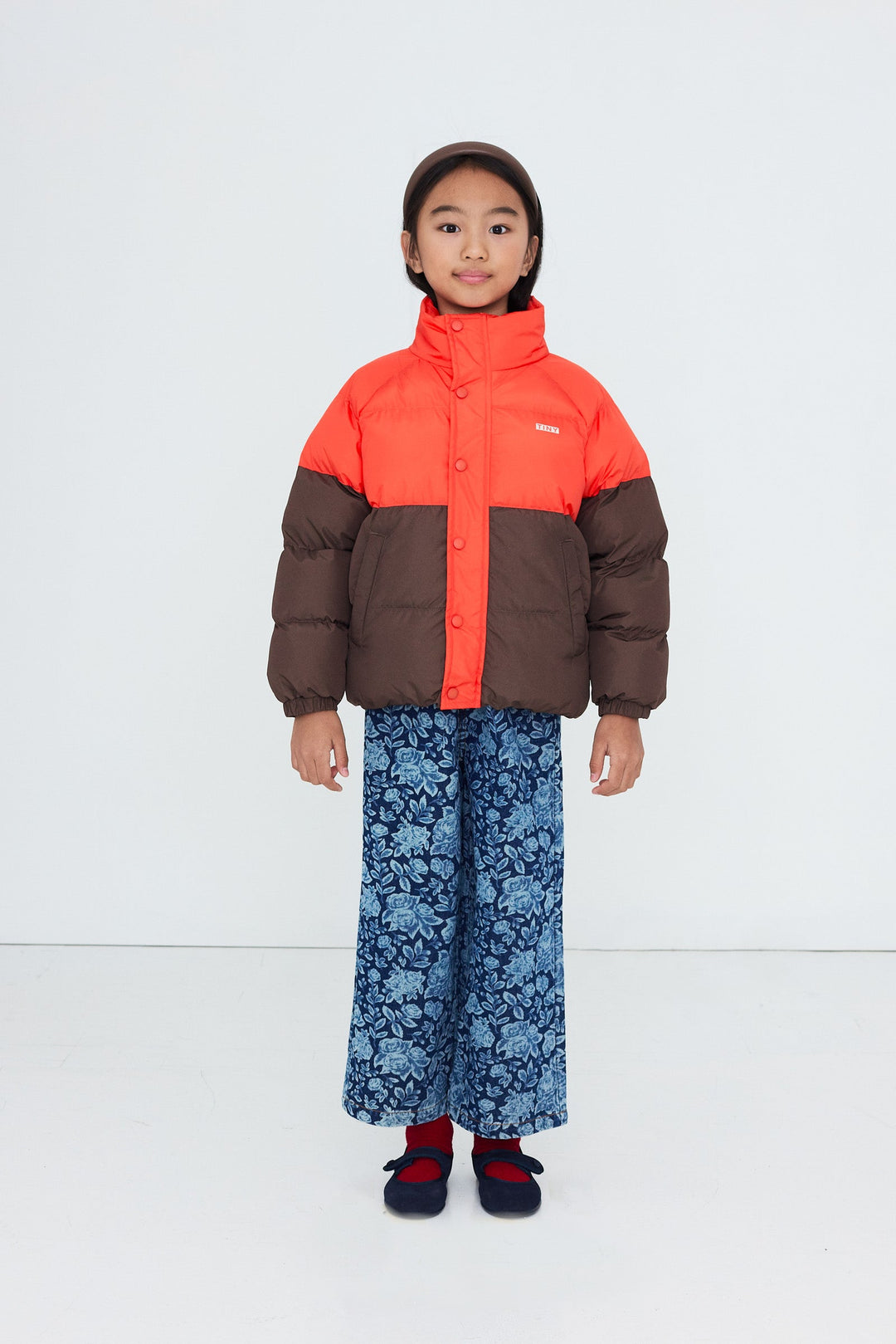[TINYCOTTONS]Color Block Short Padded Jacket - Summer Red