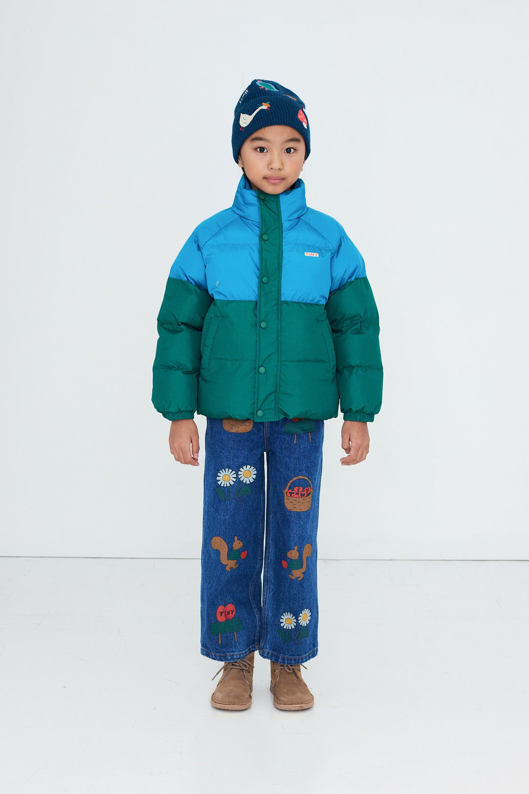 [TINYCOTTONS]Color Block Short Padded Jacket - Dark Cyan