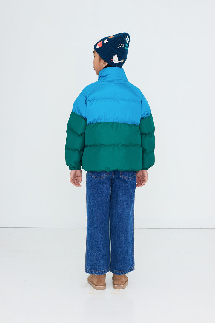 [TINYCOTTONS]Color Block Short Padded Jacket - Dark Cyan