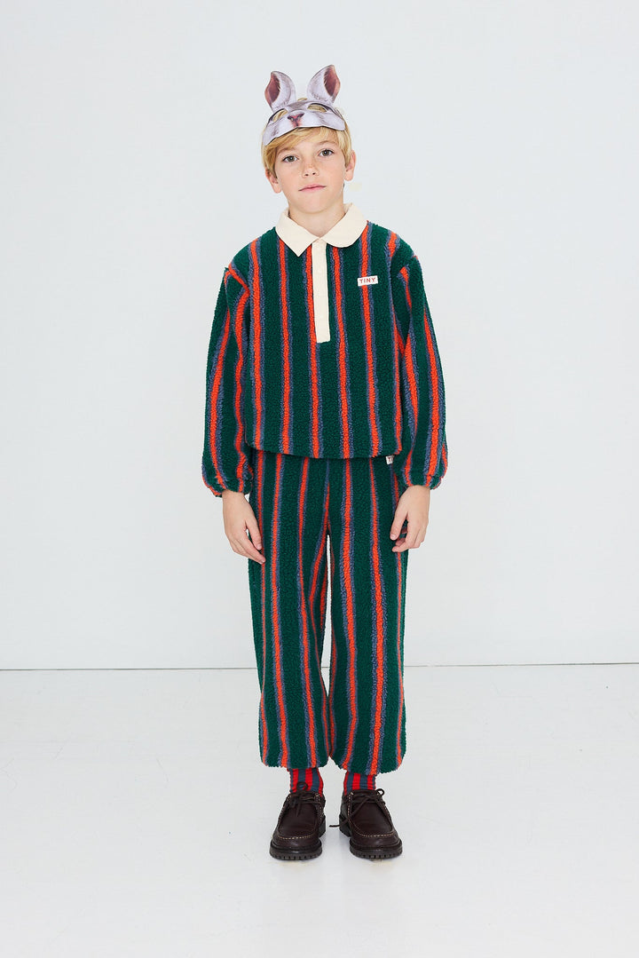[TINYCOTTONS]Multicolor Stripes Sherpa Collar Sweatshirt - Dark Green
