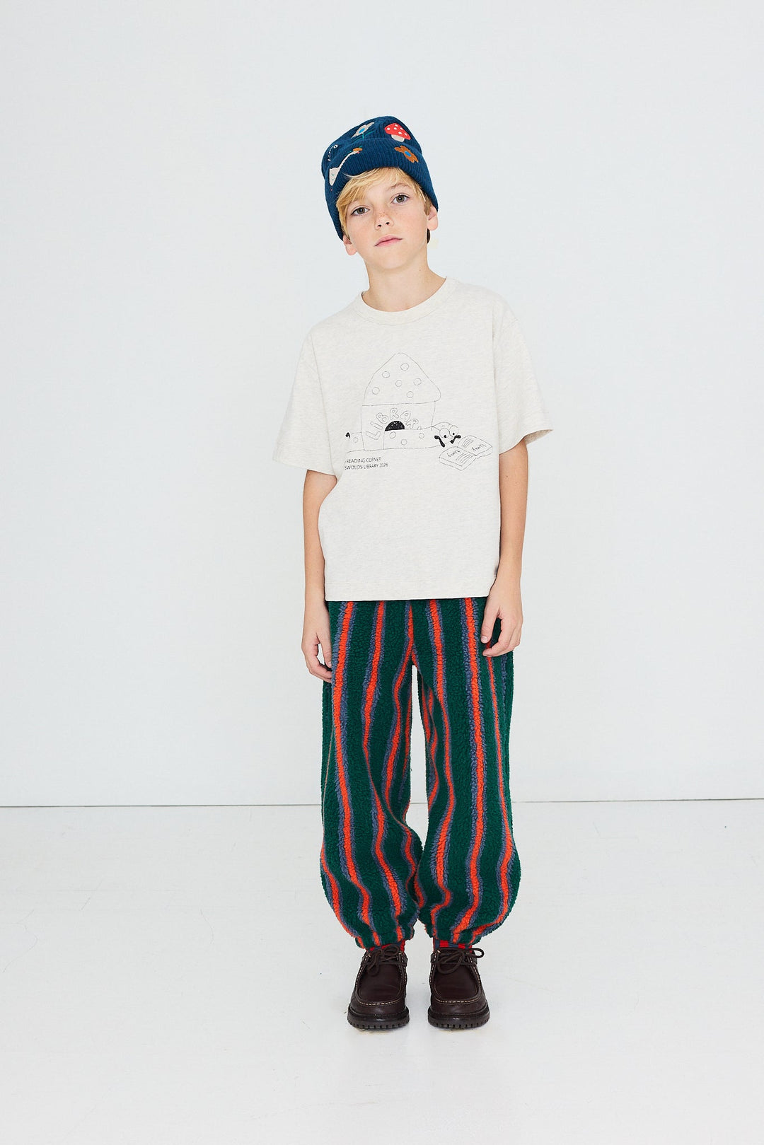 [TINYCOTTONS]Multicolor Stripes Sherpa Sweatpant - Dark Green