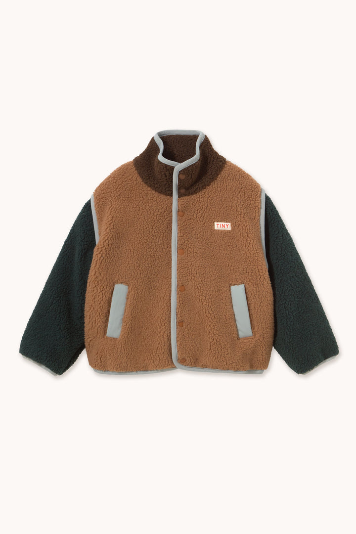[TINYCOTTONS]Color Block Sherpa Jacket - Light Brown