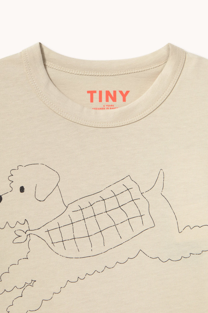 [TINYCOTTONS]Jump Dog Graphic Sleeve Tee - Dark Vanilla