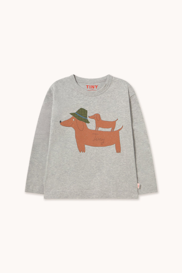 [TINYCOTTONS]Two Dogs Graphic Sleeve Tee - Medium Grey Heather