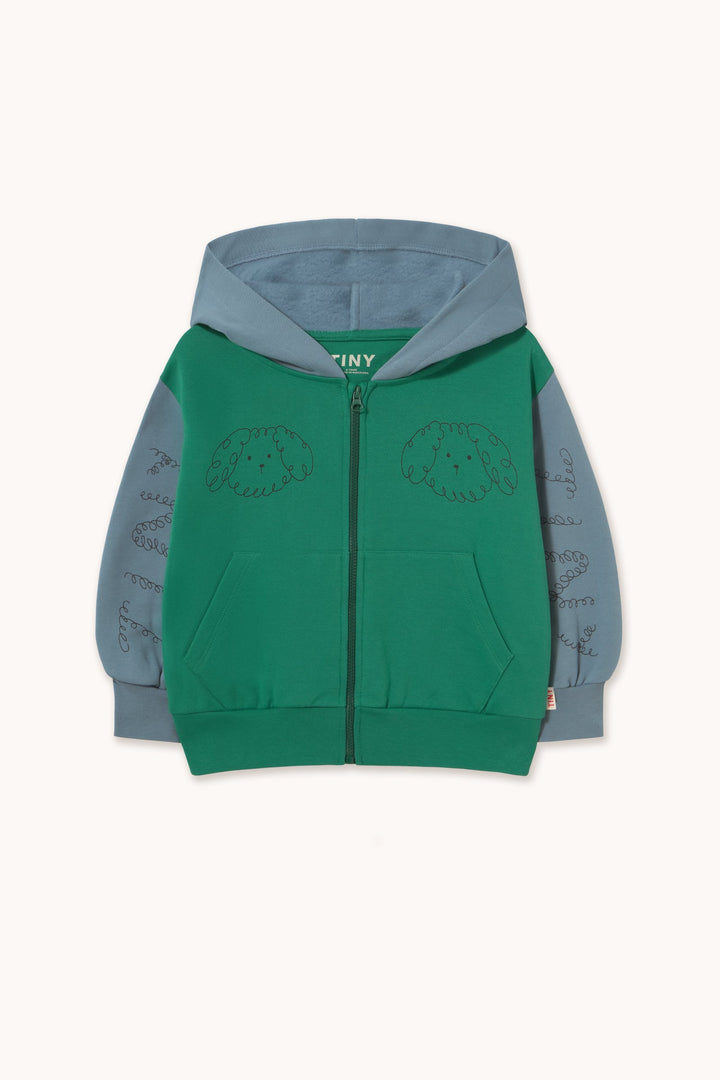 [TINYCOTTONS]Curly Dog Color Block Hoodie - Dark Emerald
