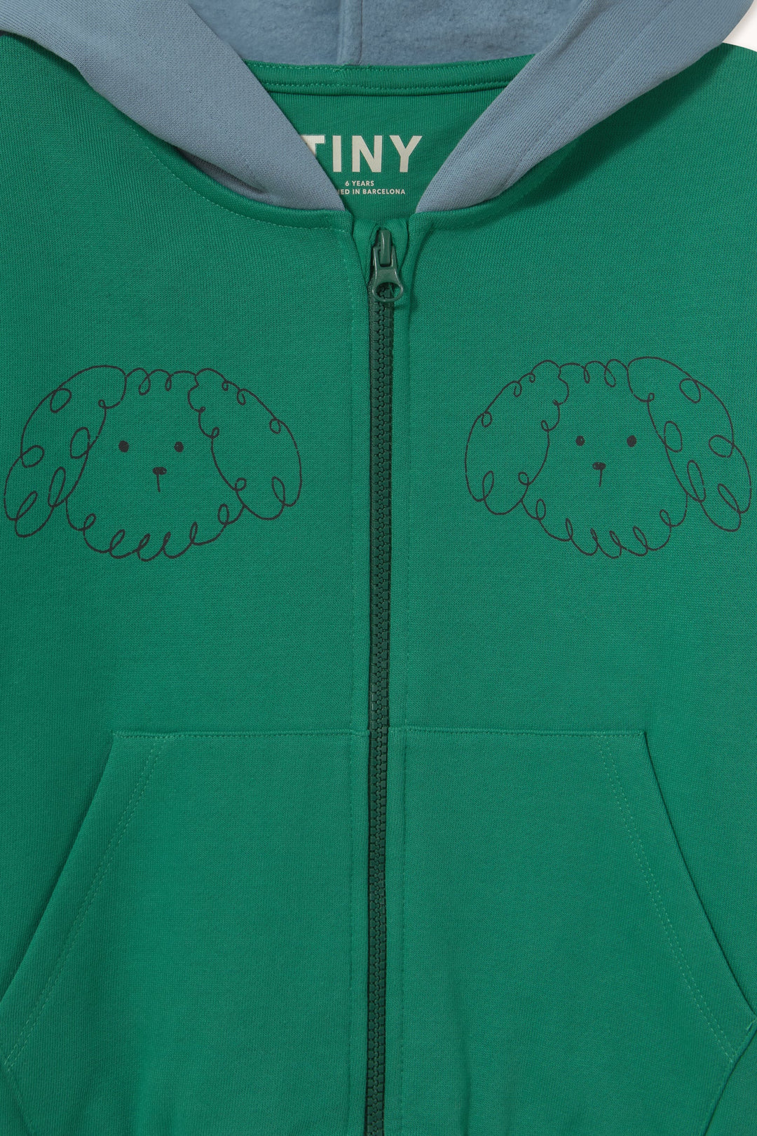 [TINYCOTTONS]Curly Dog Color Block Hoodie - Dark Emerald