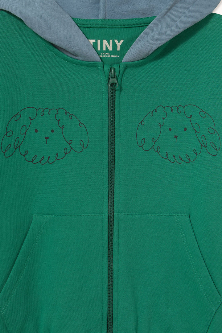 [TINYCOTTONS]Curly Dog Color Block Hoodie - Dark Emerald