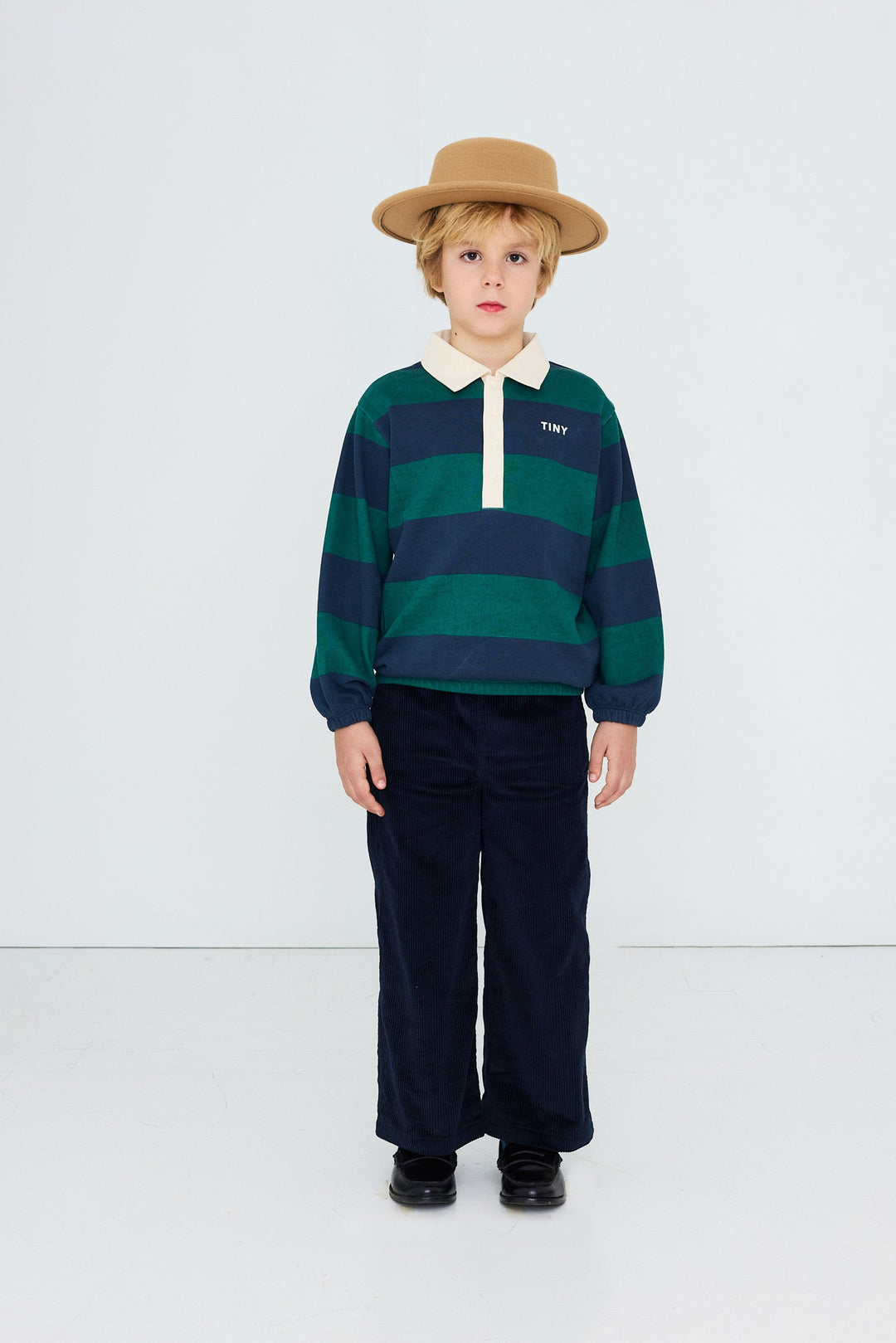 [TINYCOTTONS]Navy Stripes Polo Sweatshirt-Dark Green