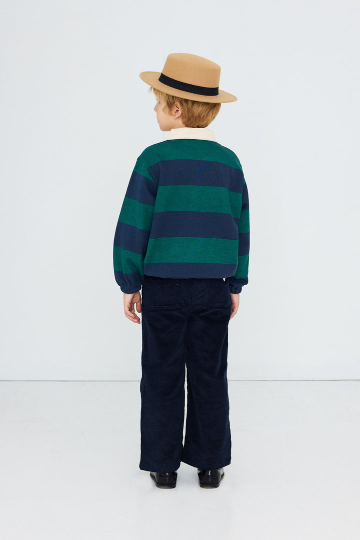 [TINYCOTTONS]Navy Stripes Polo Sweatshirt-Dark Green