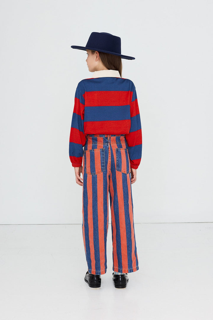 [TINYCOTTONS]Dark Red Stripes Polo Sweatshirt - Dark Red