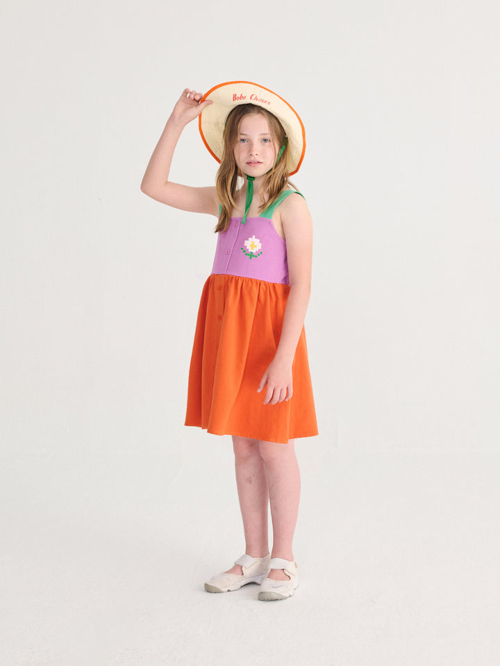 [ Bobo Choses] Pixel Daisy color block woven dress - Multicolor