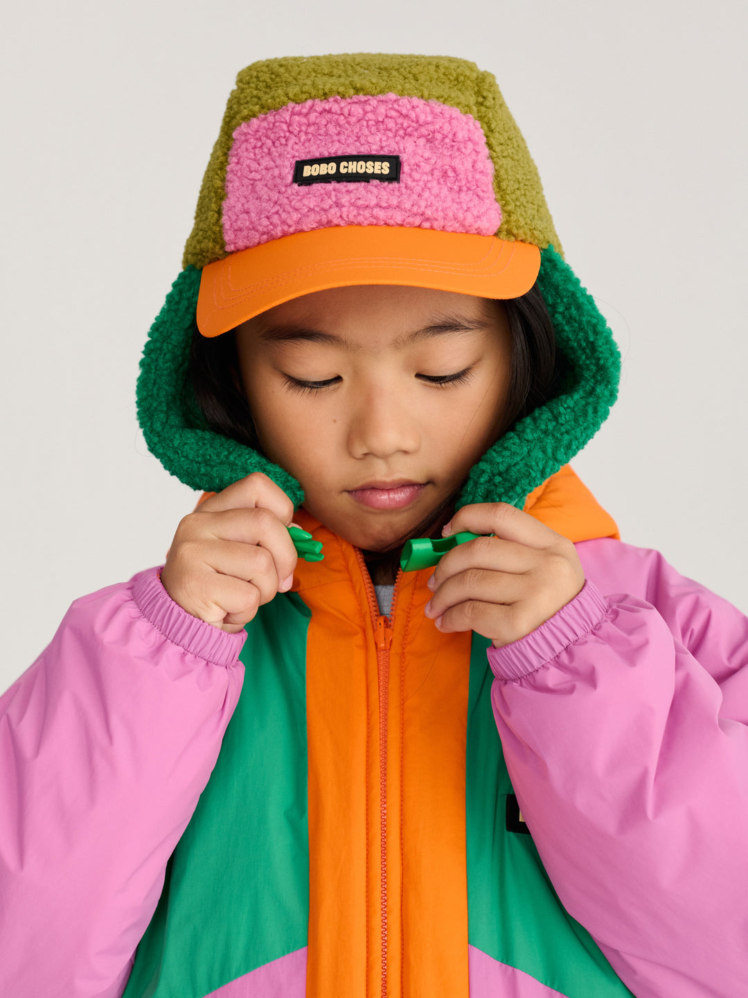 [Bobo Choses]Color block sheepskin chapka-Green