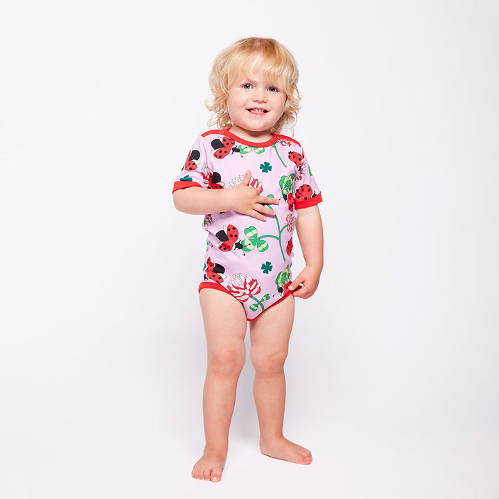 [Smafolk] Elstar ShortSleeved Baby Body With Ladybug - Blush Cream