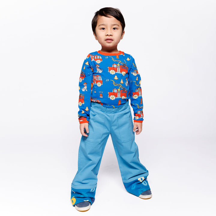 [Smafolk] Elstar Long Sleeve Shirt With Fire Truck - Brilliant Blue