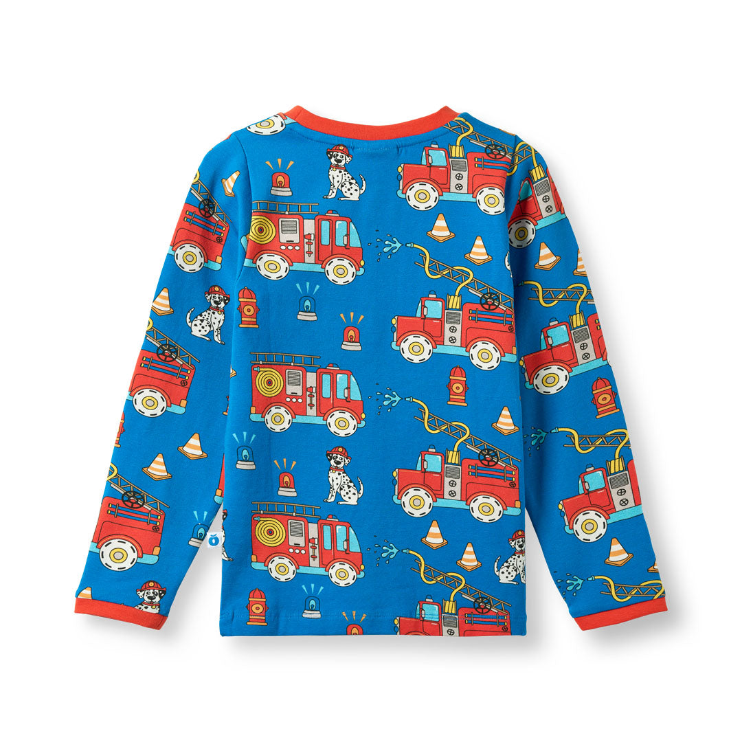 [Smafolk] Elstar Long Sleeve Shirt With Fire Truck - Brilliant Blue