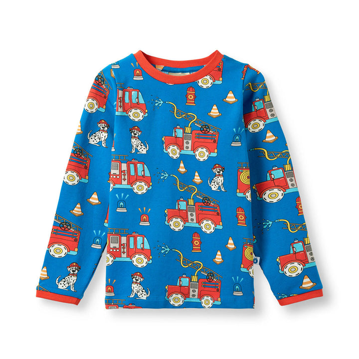 [Smafolk] Elstar Long Sleeve Shirt With Fire Truck - Brilliant Blue